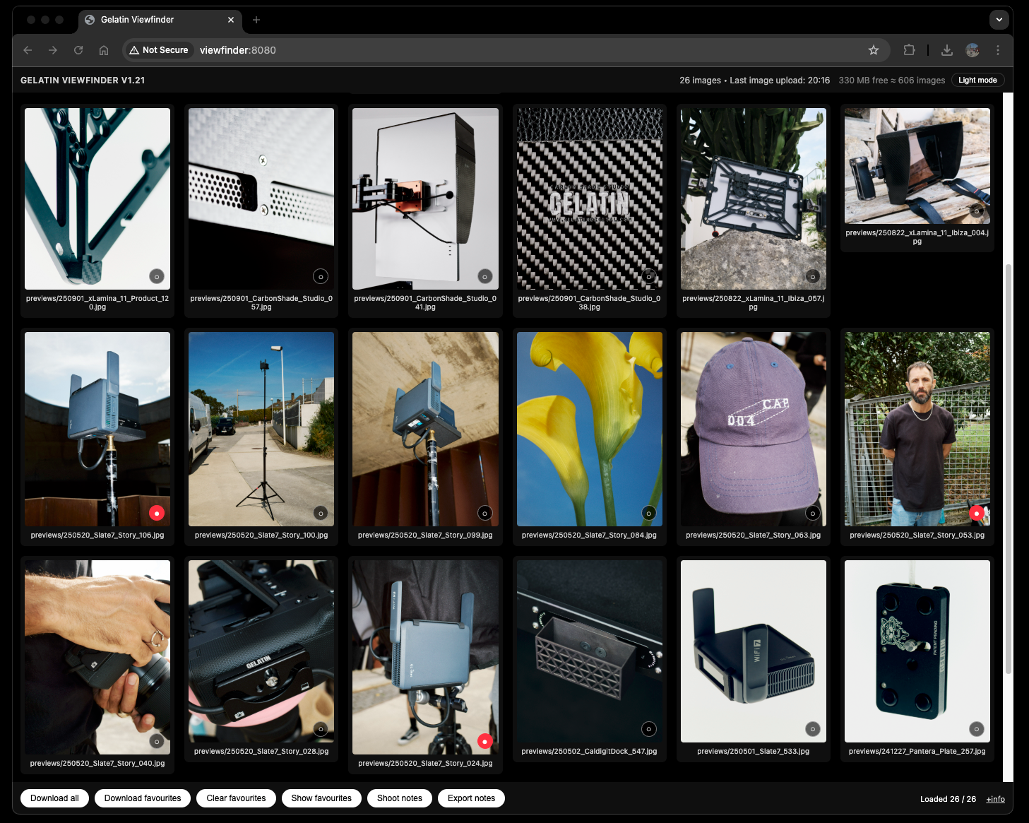 Gelatin Viewfinder — On-Set Gallery & Client Download System